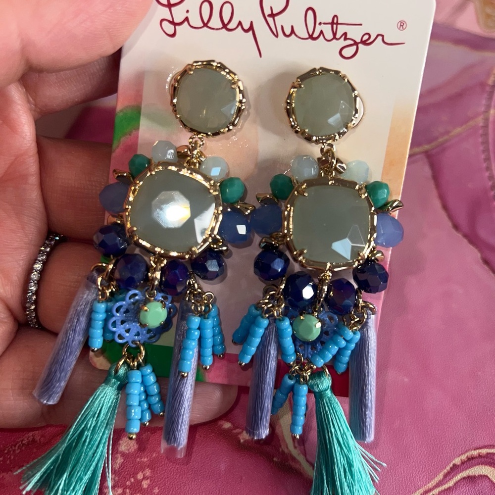 Lilly Pulitzer Beaded Earrings with Blue and Green Accents